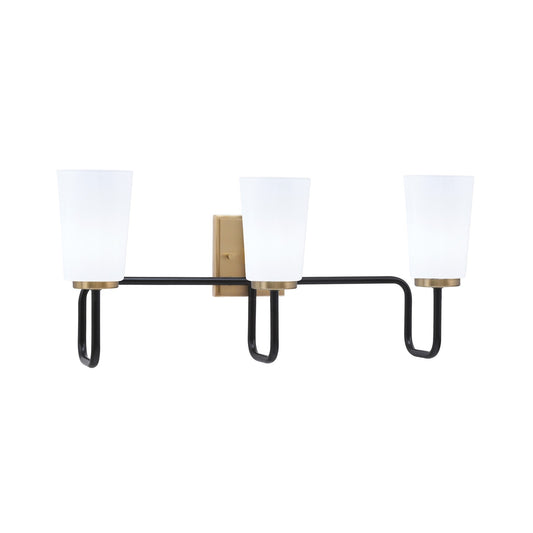 Toltec Sandia 3-Light Bath Bar | Matte Black & New Age Brass Steel and White Opal Glass | Bathroom & Powder Room Vanity | 7.25 x 11.5 in | Model 6223-MBNAB-261