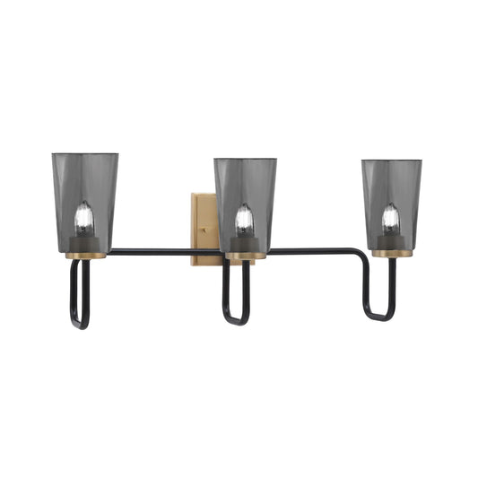 Toltec Sandia 3-Light Bath Bar | Matte Black & New Age Brass Steel and Smoke Bubble Glass | Bathroom & Powder Room Vanity | 7.25 x 11.5 in | Model 6223-MBNAB-262