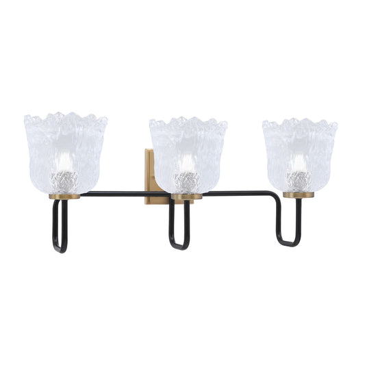 Toltec Sandia 11.5in 3-Light Bath Bar | Industrial Matte Black and New Age Brass with Clear Lava Glass | Bathroom & Powder Room | 8.25 x 11.5 in | Model 6223-MBNAB-4230