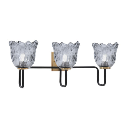 Toltec Sandia 11.5in 3-Light Bath Bar | Industrial Matte Black and New Age Brass with Smoke Lava Glass | Bathroom & Powder Room | 8.25 x 11.5 in | Model 6223-MBNAB-4232