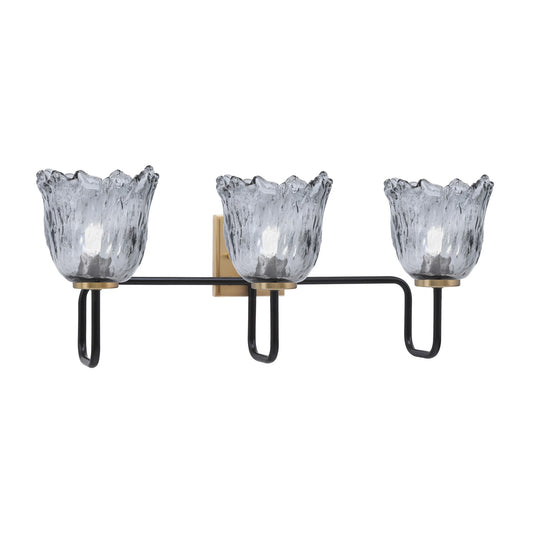 Toltec Sandia 11.5in 3-Light Bath Bar | Industrial Matte Black and New Age Brass with Smoke Lava Glass | Bathroom & Powder Room | 8.25 x 11.5 in | Model 6223-MBNAB-4232
