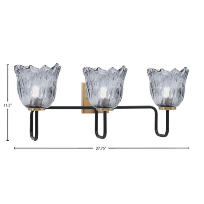 Toltec Sandia 11.5in 3-Light Bath Bar | Industrial Matte Black and New Age Brass with Smoke Lava Glass | Bathroom & Powder Room | 8.25 x 11.5 in | Model 6223-MBNAB-4232
