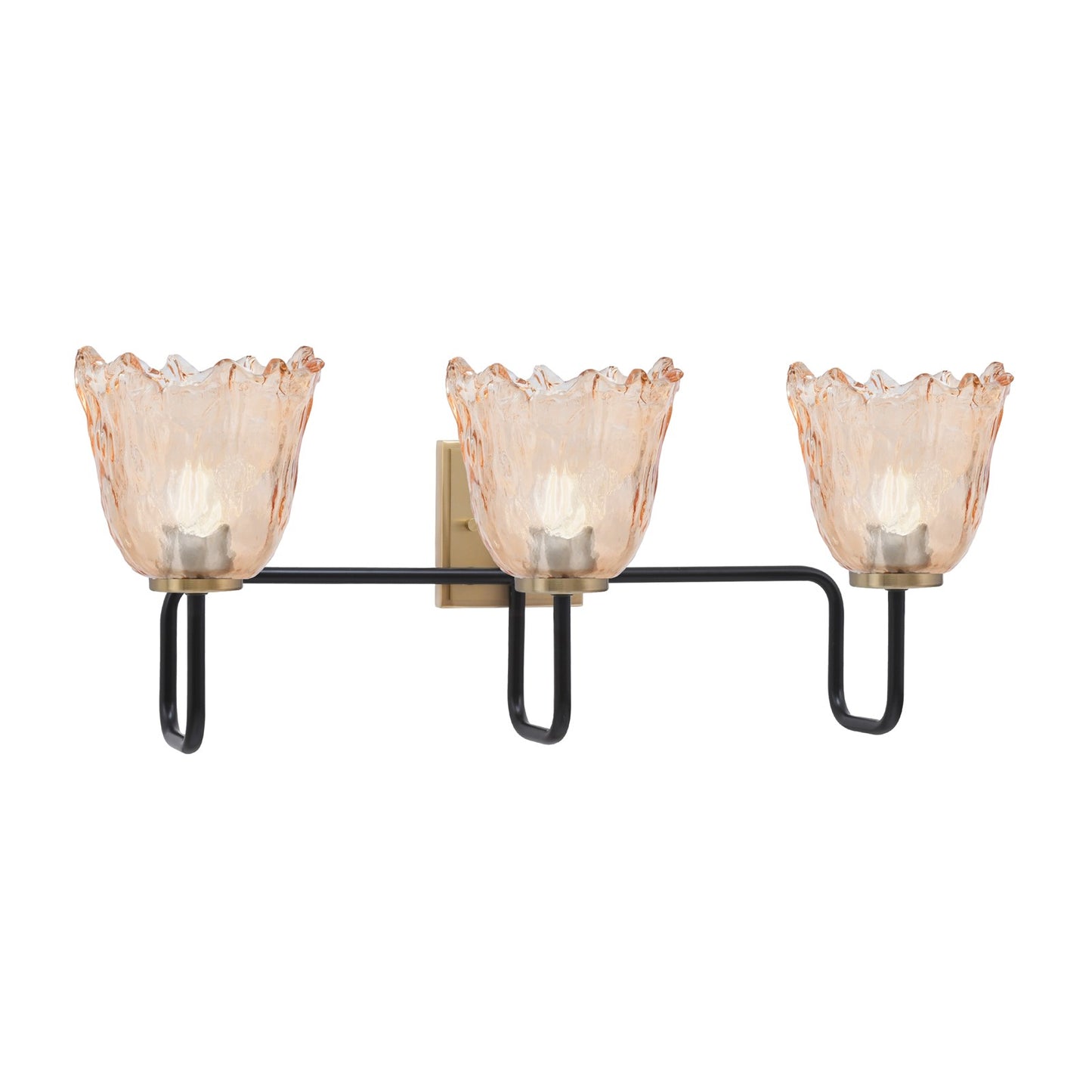 Toltec Sandia 11.5in 3-Light Bath Bar | Industrial Matte Black and New Age Brass with Amber Lava Glass | Bathroom & Powder Room | 8.25 x 11.5 in | Model 6223-MBNAB-4233