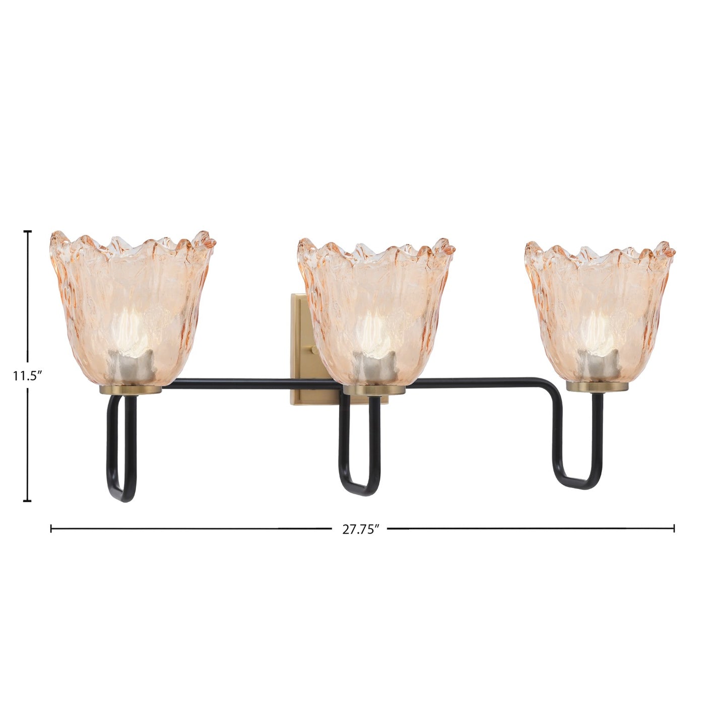 Toltec Sandia 11.5in 3-Light Bath Bar | Industrial Matte Black and New Age Brass with Amber Lava Glass | Bathroom & Powder Room | 8.25 x 11.5 in | Model 6223-MBNAB-4233