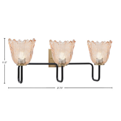 Toltec Sandia 11.5in 3-Light Bath Bar | Industrial Matte Black and New Age Brass with Amber Lava Glass | Bathroom & Powder Room | 8.25 x 11.5 in | Model 6223-MBNAB-4233
