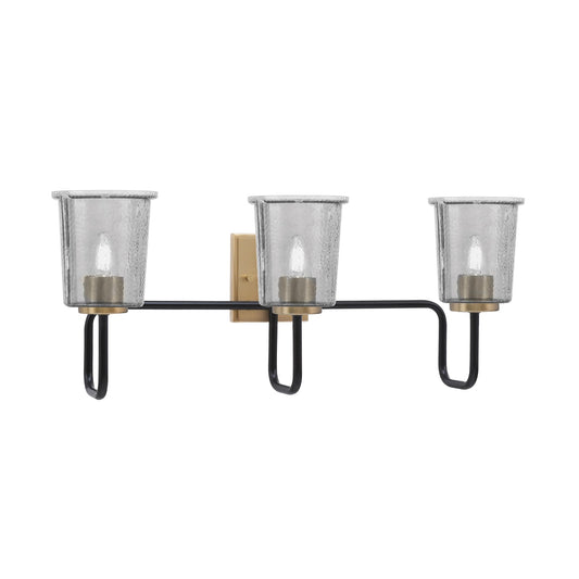 Toltec Sandia 3-Light Bath Bar | Industrial Matte Black and New Age Brass with Smoke Bubble Glass | Bathroom Vanity | 7.5 x 10.5 in | Model 6223-MBNAB-5032