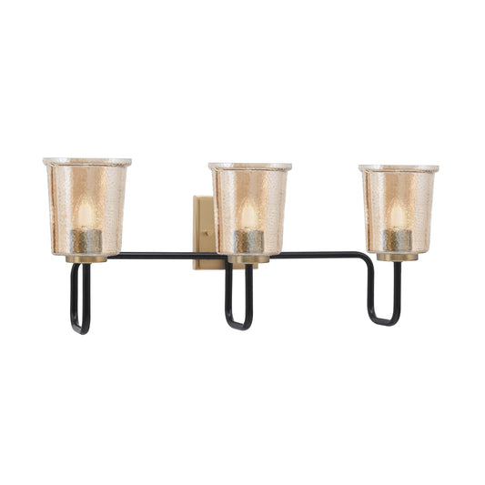 Toltec Sandia 10.5in 3-Light Bath Bar | Industrial Matte Black and New Age Brass with Amber Bubble Glass | Bathroom & Powder Room | 7.5 x 10.5 in | Model 6223-MBNAB-5033