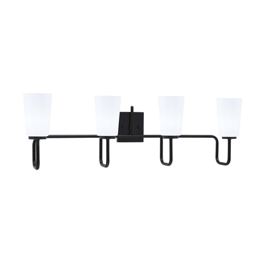 Toltec Sandia 4-Light Bath Bar | Modern Matte Black Steel and White Opal Glass | Bathroom Vanity Light | 7.25 x 11.5 in | Model 6224-MB-261