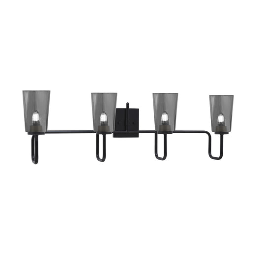 Toltec Sandia 4-Light Bath Bar | Modern Matte Black Steel and Smoke Bubble Glass | Bathroom Vanity Light | 7.25 x 11.5 in | Model 6224-MB-262