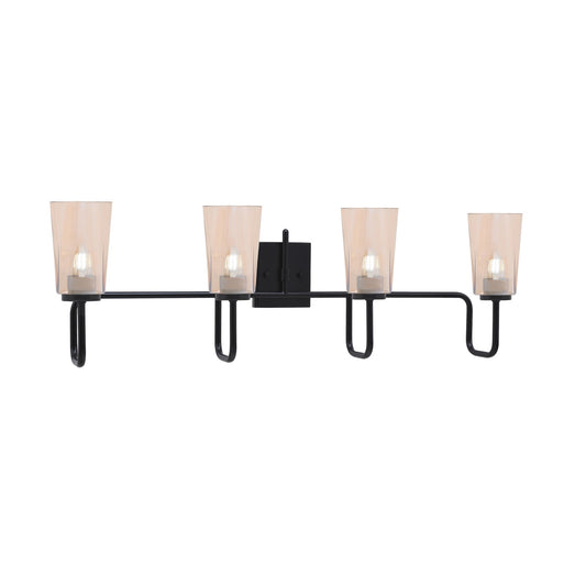Toltec Sandia 4-Light Bath Bar | Modern Matte Black Steel and Amber Gradient Glass | Bathroom Vanity Light | 7.25 x 11.5 in | Model 6224-MB-263
