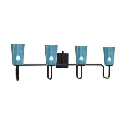 Toltec Sandia 4-Light Bath Bar | Modern Matte Black Steel and Blue Gradient Glass | Bathroom Vanity Light | 7.25 x 11.5 in | Model 6224-MB-265