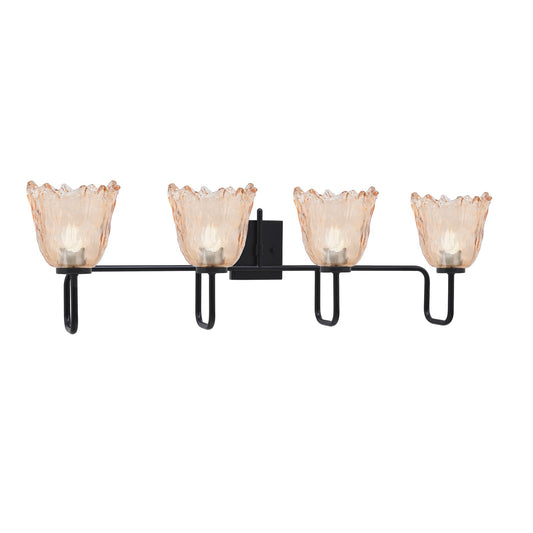 Toltec Sandia 4-Light Bath Bar | Modern Matte Black Steel and Amber Lava Glass | Bathroom Vanity & Powder Room | 8.25 x 11.5 in | Model 6224-MB-4233