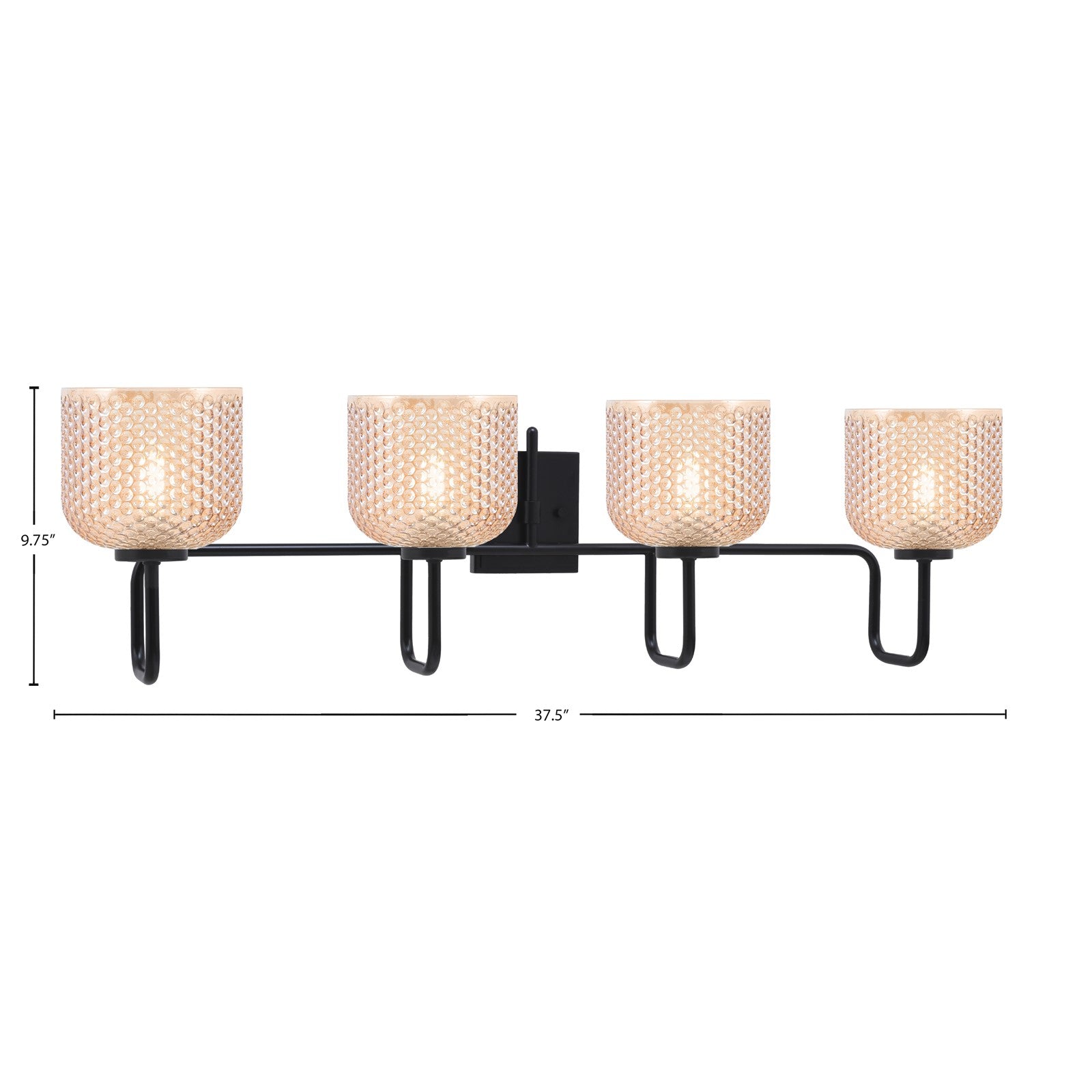 Toltec Sandia 37in 4-Light Bath Bar | Modern Matte Black Steel and Amber Textured Glass | Large Bathroom Vanity | 37.5 x 9.75 x 7.75 in | Model 6224-MB-4613