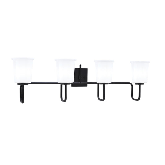 Toltec Sandia 10.5in 4-Light Bath Bar | Modern Matte Black and White Opal Glass | Bathroom Vanity & Powder Room | 7.5 x 10.5 in | Model 6224-MB-5031
