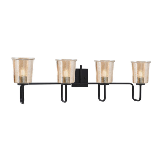 Toltec Sandia 10.5in 4-Light Bath Bar | Modern Matte Black and Amber Bubble Glass | Bathroom Vanity & Powder Room | 7.5 x 10.5 in | Model 6224-MB-5033