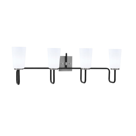 Toltec Sandia 4-Light Bath Bar | Modern Matte Black & Graphite Steel and White Opal Glass | Bathroom Vanity & Powder Room | 7.25 x 11.5 in | Model 6224-MBGP-261