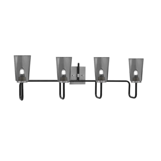 Toltec Sandia 4-Light Bath Bar | Modern Matte Black & Graphite Steel and Smoke Bubble Glass | Bathroom Vanity & Powder Room | 7.25 x 11.5 in | Model 6224-MBGP-262