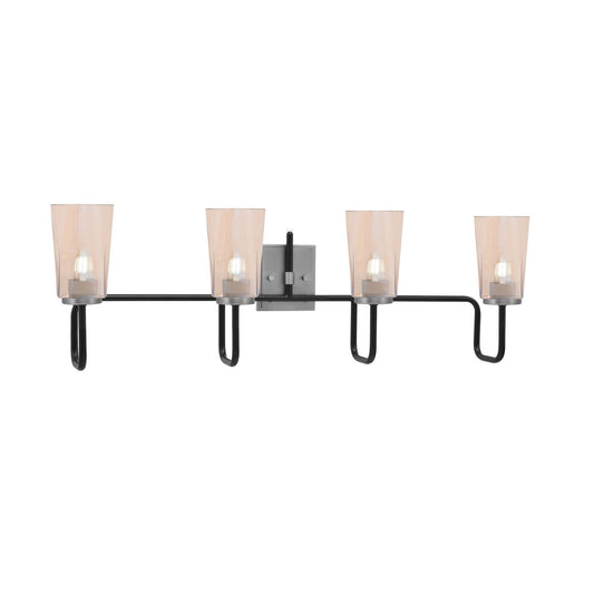 Toltec Sandia 4-Light Bath Bar | Modern Matte Black & Graphite Steel and Amber Gradient Glass | Bathroom Vanity & Powder Room | 7.25 x 11.5 in | Model 6224-MBGP-263