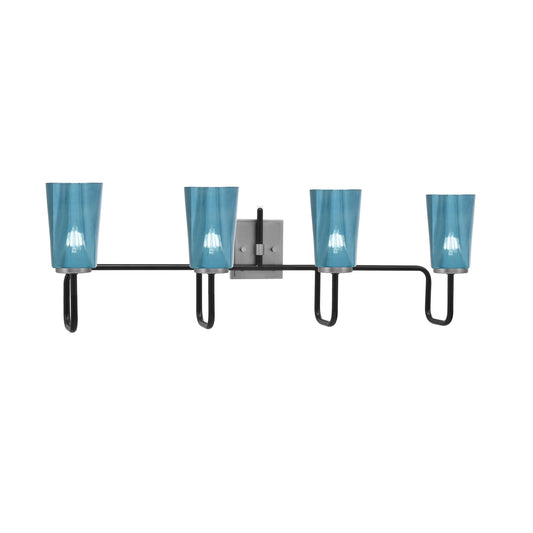 Toltec Sandia 4-Light Bath Bar | Modern Matte Black & Graphite Steel and Blue Gradient Glass | Bathroom Vanity & Powder Room | 7.25 x 11.5 in | Model 6224-MBGP-265