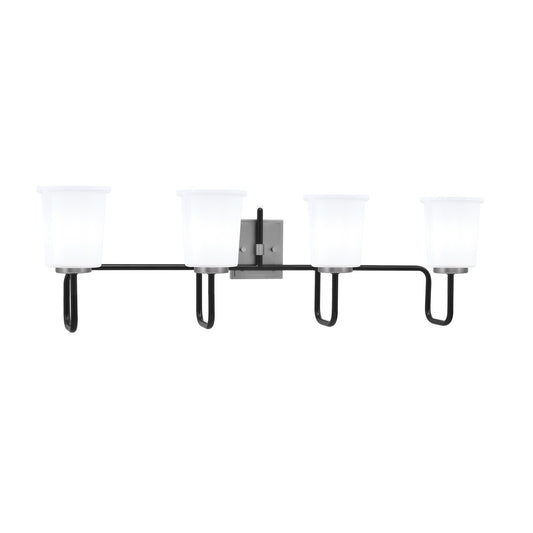 Toltec Sandia 4-Light Bath Bar | Modern Matte Black & Graphite Steel and White Opal Glass | Bathroom Vanity & Powder Room | 7.5 x 10.5 in | Model 6224-MBGP-5031