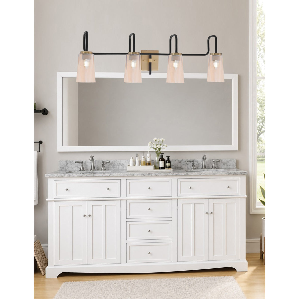 Toltec Sandia 4-Light Bath Bar | Matte Black and New Age Brass with Amber Gradient Glass | Bathroom & Powder Room Vanity Light | 7.25 x 11.5 in | Model 6224-MBNAB-263