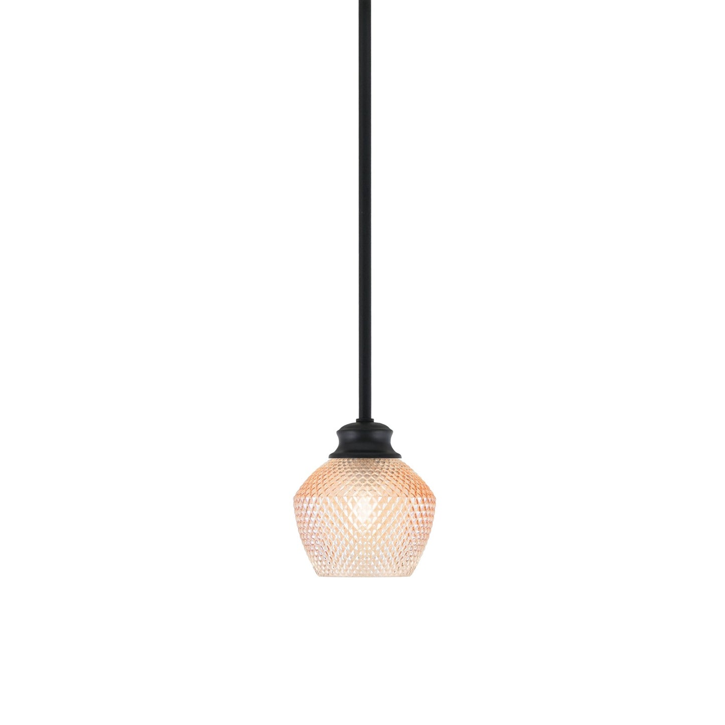 Toltec Zola 6in 1-Light Pendant | Modern Matte Black Steel and Amber Textured Glass | Kitchen Island & Dining Room | 6 x 7 x 8 in | Model 72-MB-4623