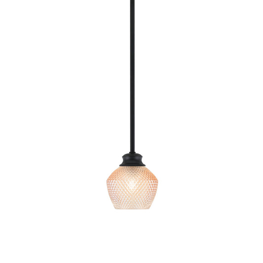 Toltec Zola 6in 1-Light Pendant | Modern Matte Black Steel and Amber Textured Glass | Kitchen Island & Dining Room | 6 x 7 x 8 in | Model 72-MB-4623