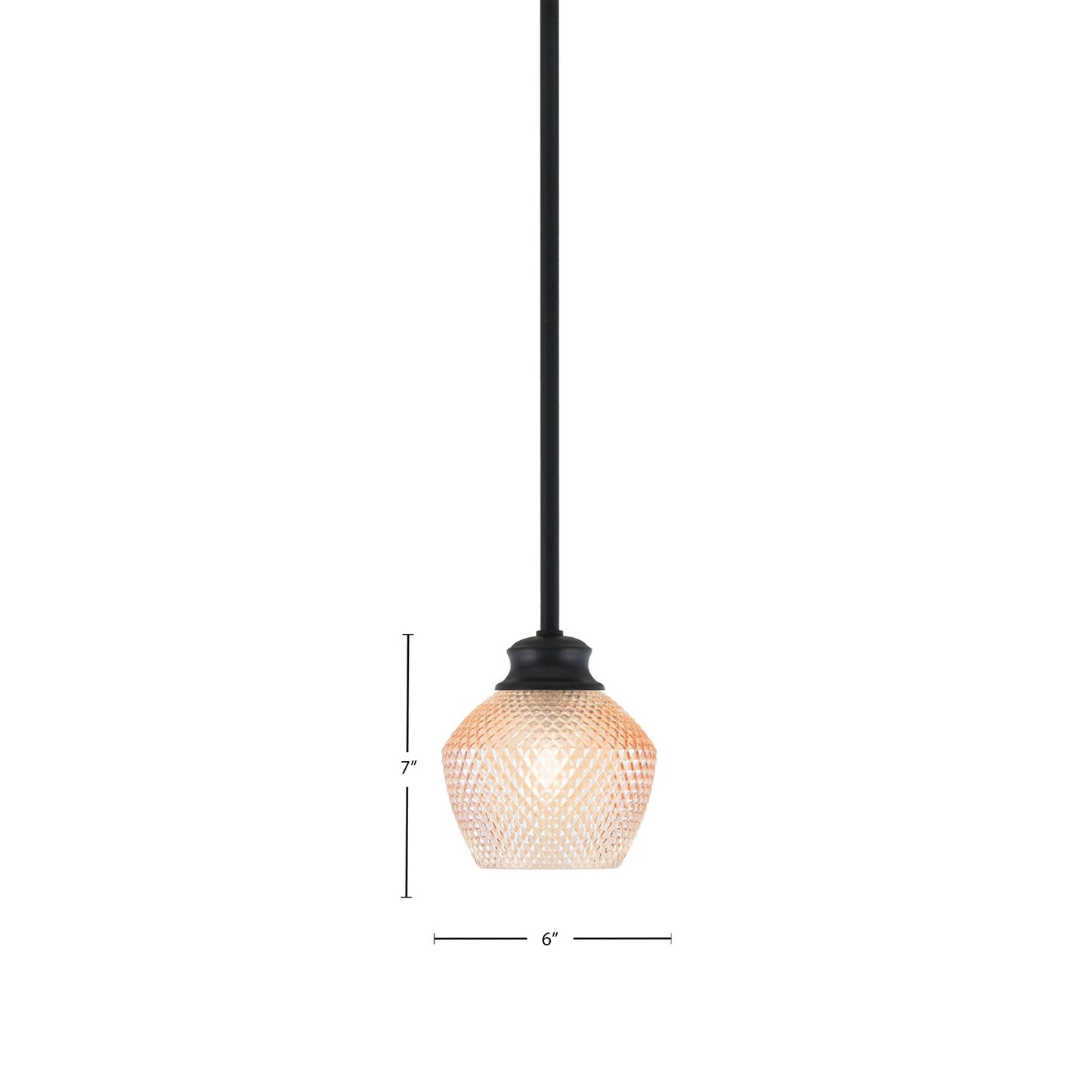 Toltec Zola 6in 1-Light Pendant | Modern Matte Black Steel and Amber Textured Glass | Kitchen Island & Dining Room | 6 x 7 x 8 in | Model 72-MB-4623