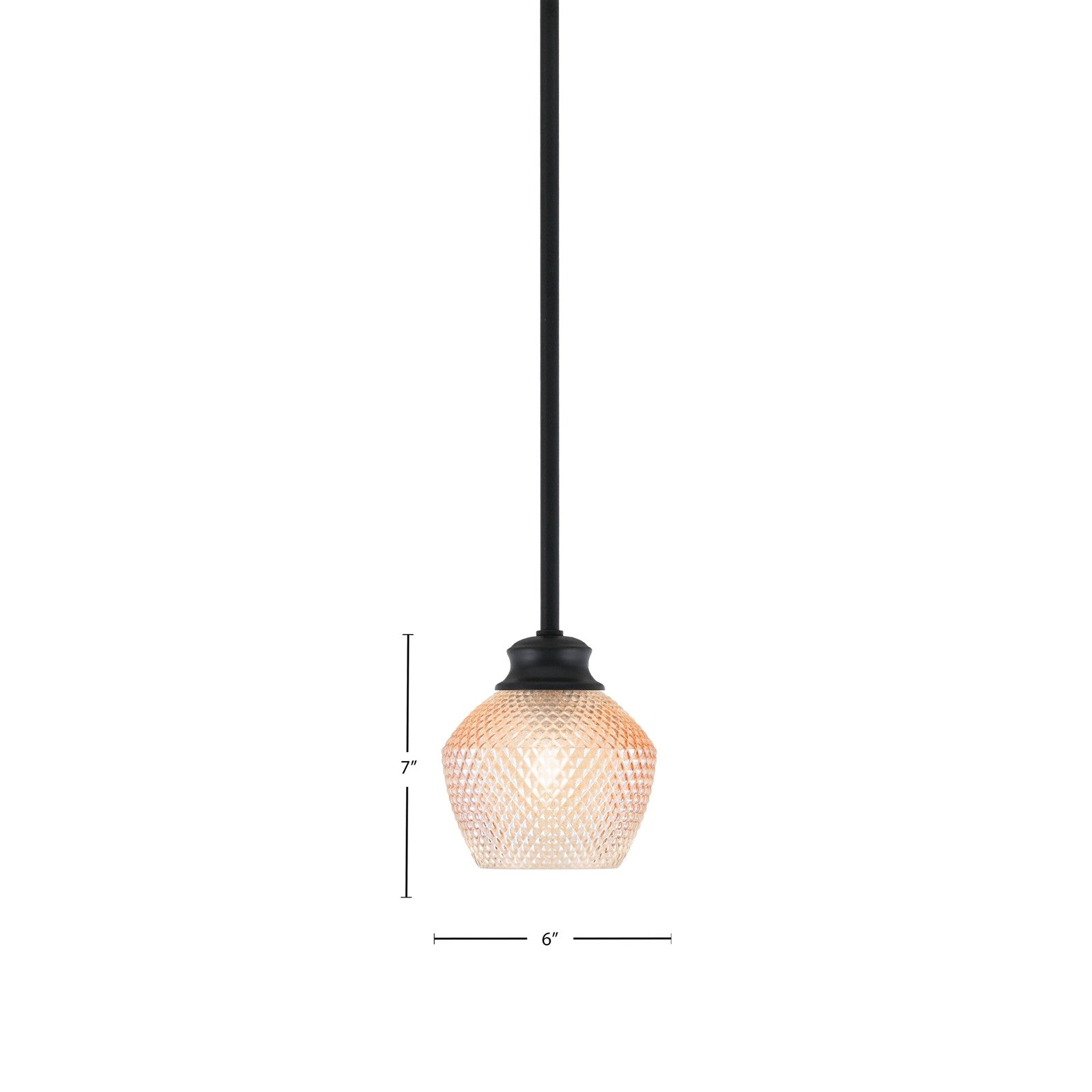 Toltec Zola 6in 1-Light Pendant | Modern Matte Black Steel and Amber Textured Glass | Kitchen Island & Dining Room | 6 x 7 x 8 in | Model 72-MB-4623
