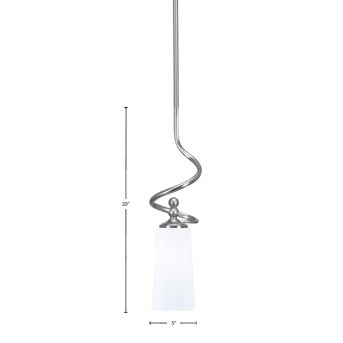 Toltec Capri 5in 1-Light Mini Pendant | Modern Brushed Nickel and White Opal Glass | Kitchen Island & Dining Area | 5 x 20 in | Model 901-BN-291