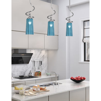 Toltec Capri 5in 1-Light Mini Pendant | Modern Brushed Nickel and Blue Gradient Glass | Kitchen Island & Dining Room | 5 x 20 in | Model 901-BN-295