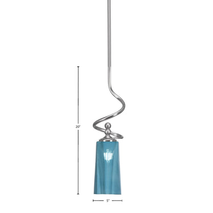 Toltec Capri 5in 1-Light Mini Pendant | Modern Brushed Nickel and Blue Gradient Glass | Kitchen Island & Dining Room | 5 x 20 in | Model 901-BN-295
