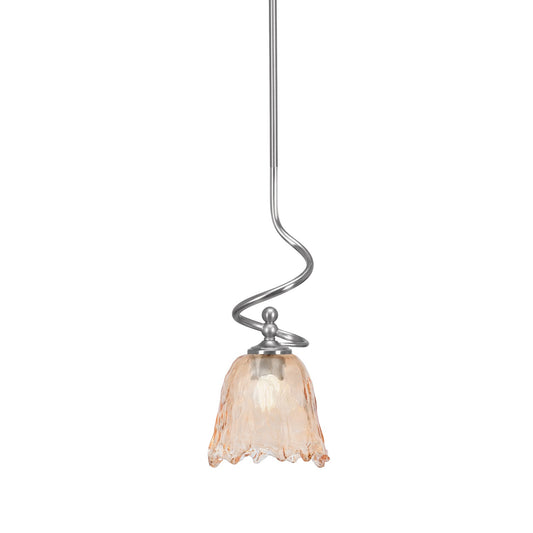 Toltec Capri 7in 1-Light Mini Pendant | Brushed Nickel and Amber Lava Glass | Kitchen Island & Dining Room | 7 x 7 x 16.75 in | Model 901-BN-4233