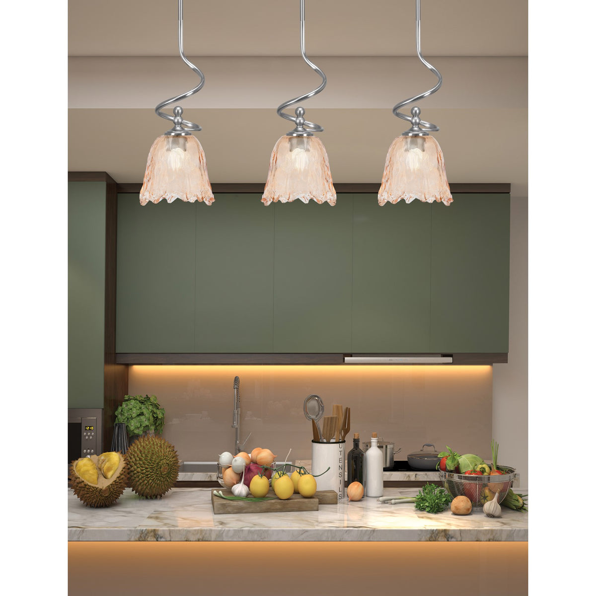 Toltec Capri 7in 1-Light Mini Pendant | Brushed Nickel and Amber Lava Glass | Kitchen Island & Dining Room | 7 x 7 x 16.75 in | Model 901-BN-4233