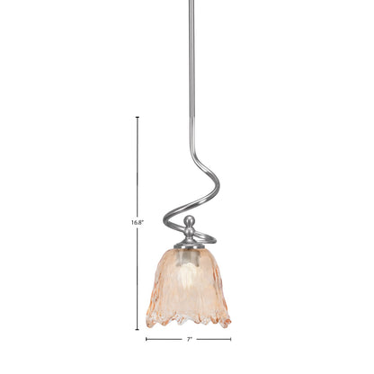 Toltec Capri 7in 1-Light Mini Pendant | Brushed Nickel and Amber Lava Glass | Kitchen Island & Dining Room | 7 x 7 x 16.75 in | Model 901-BN-4233