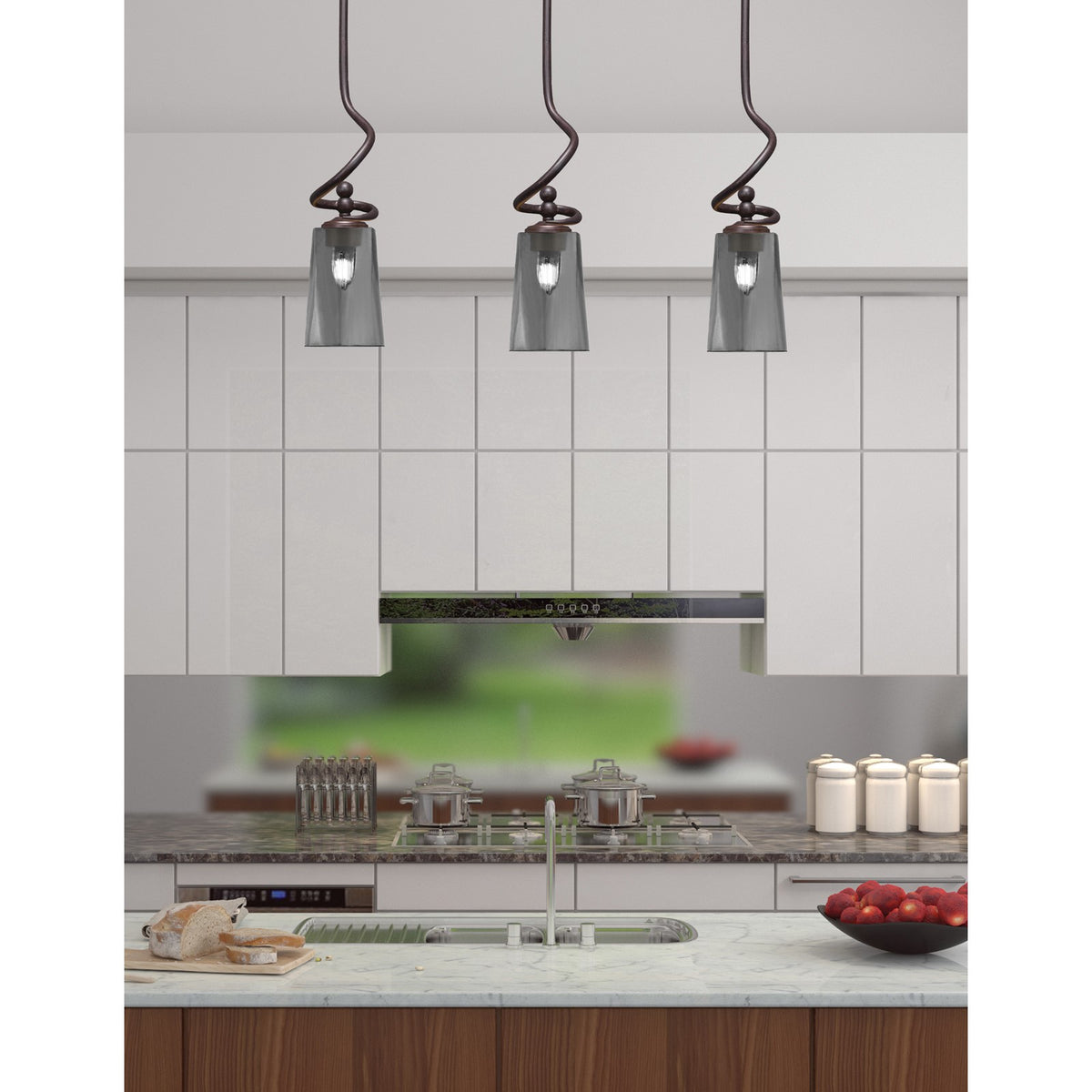 Toltec Capri 4.5in 1-Light Mini Pendant | Dark Granite and Smoke Bubble Glass | Kitchen Island & Dining Room | 4.5 x 4.5 x 17 in | Model 901-DG-262