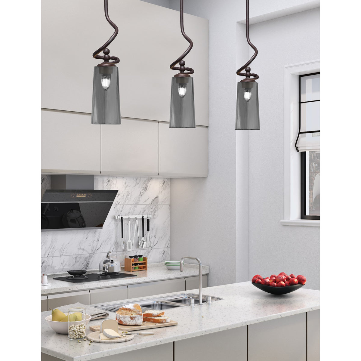 Toltec Capri 5in 1-Light Mini Pendant | Modern Dark Granite and Smoke Bubble Glass | Kitchen Island & Dining Room | 5 x 20 in | Model 901-DG-292