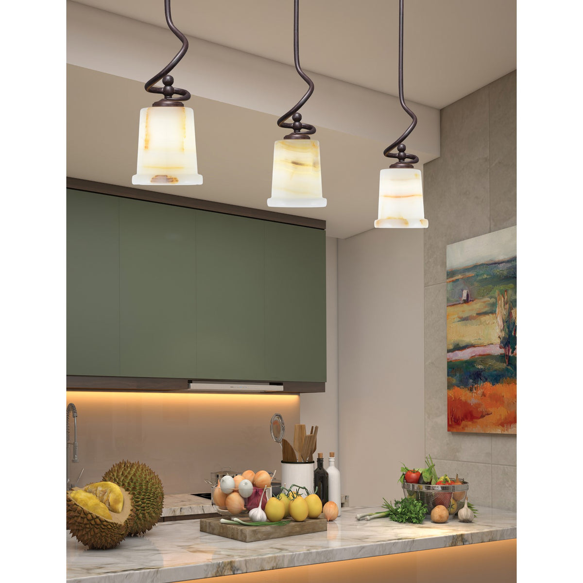 Toltec Capri 5in 1-Light Mini Pendant | Dark Granite Steel and Natural Stone Glass | Kitchen Island & Dining Room | 5 x 16.25 in | Model 901-DG-4128