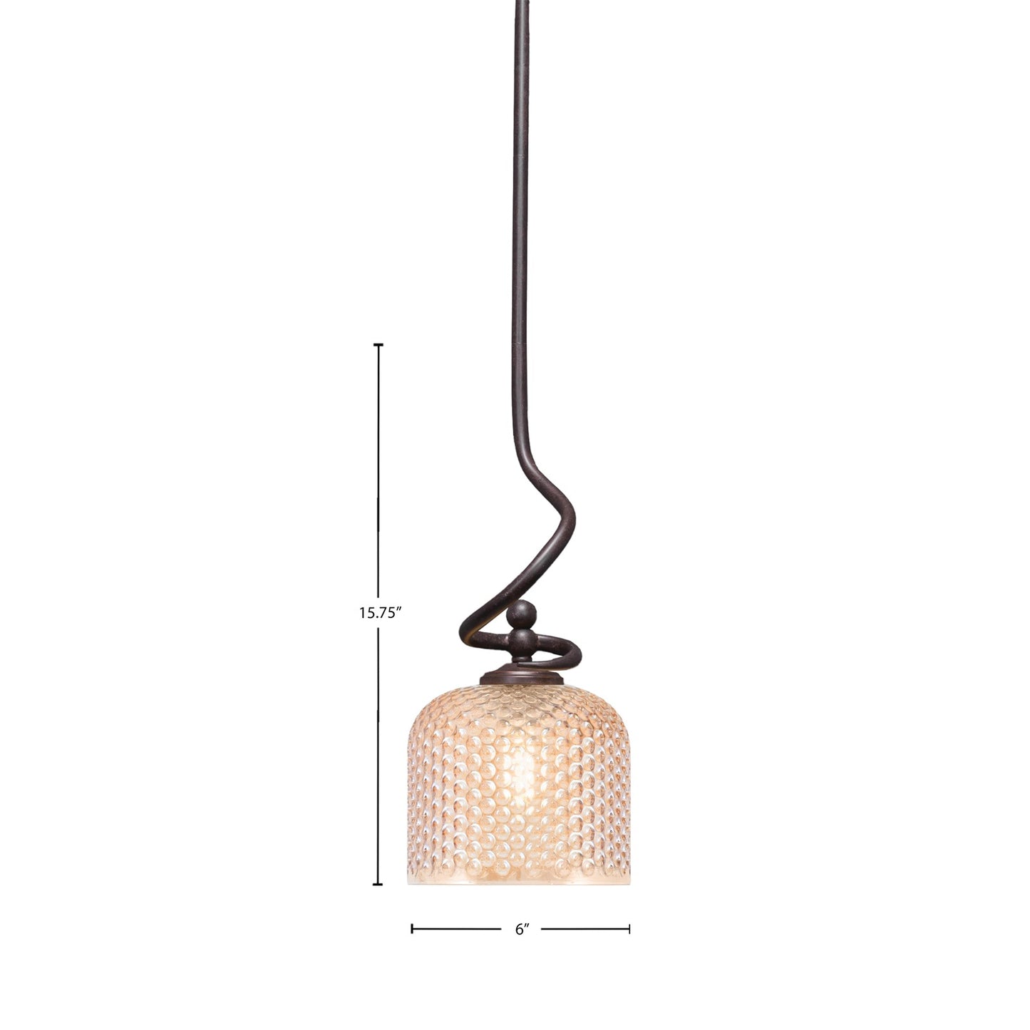 Toltec Capri 6in 1-Light Mini Pendant | Dark Granite Steel and Amber Textured Glass | Kitchen Island & Dining Room | 6 x 15.75 in | Model 901-DG-4613