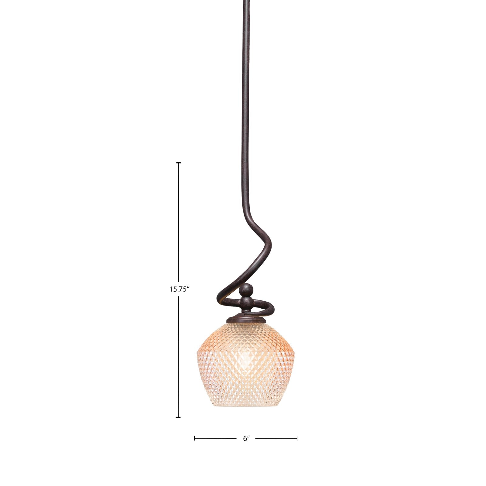 Toltec Capri 16.5in 1-Light Mini Pendant | Modern Dark Granite Steel and Amber Textured Glass | Kitchen Island & Counter Accent | 16.5 x 9.75 in | Model 901-DG-4623