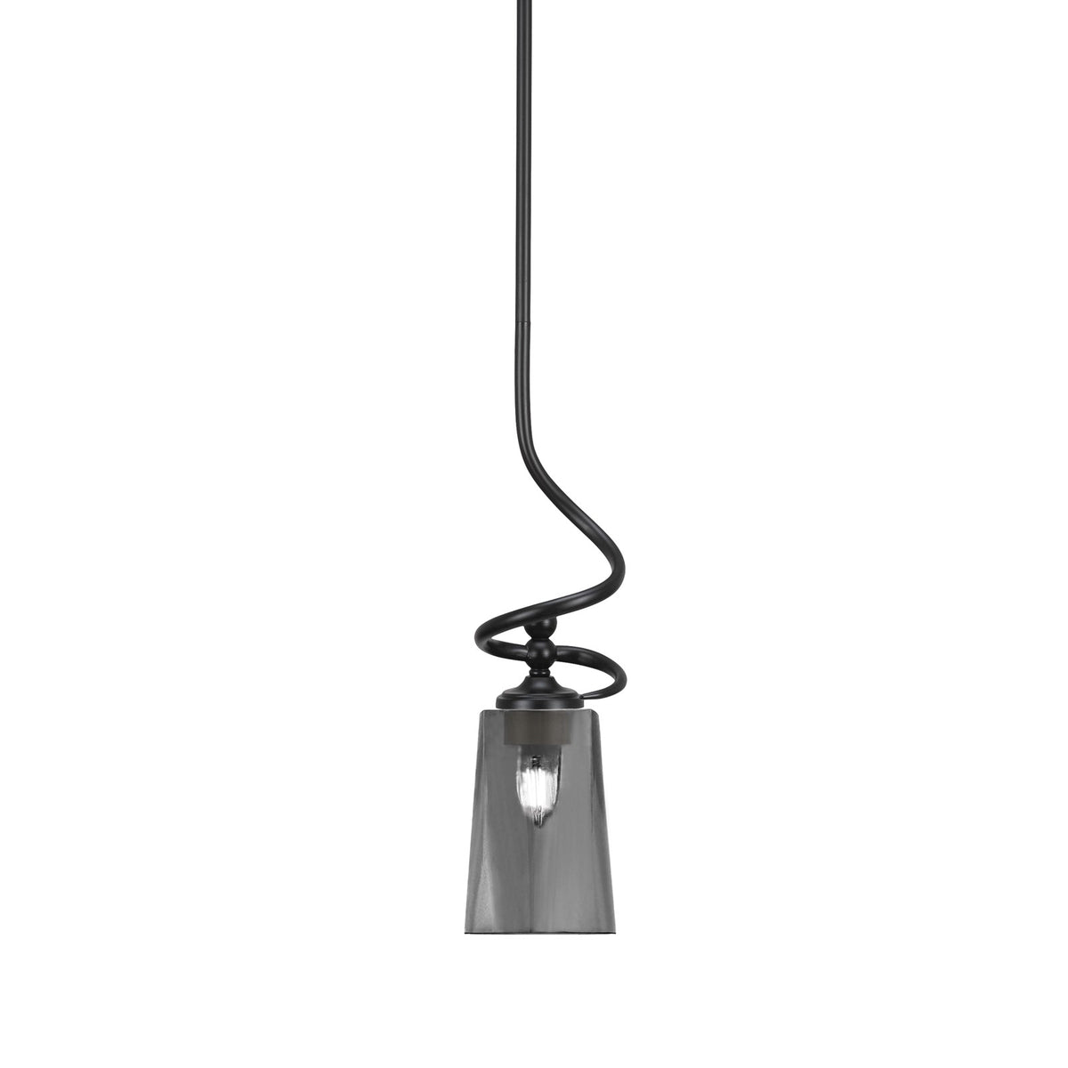 Toltec Capri 4.5in 1-Light Mini Pendant | Matte Black Steel and Smoke Bubble Glass | Kitchen Island & Dining Room | 4.5 x 17 in | Model 901-MB-262