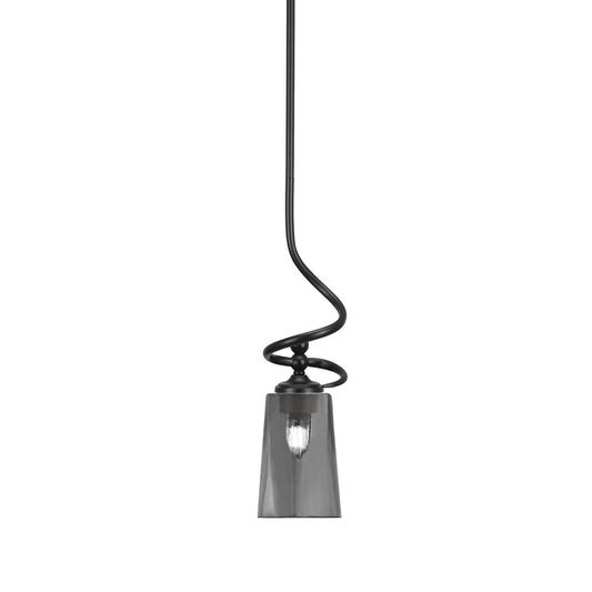 Toltec Capri 4.5in 1-Light Mini Pendant | Matte Black Steel and Smoke Bubble Glass | Kitchen Island & Dining Room | 4.5 x 17 in | Model 901-MB-262