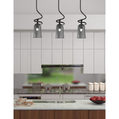 Toltec Capri 4.5in 1-Light Mini Pendant | Matte Black Steel and Smoke Bubble Glass | Kitchen Island & Dining Room | 4.5 x 17 in | Model 901-MB-262