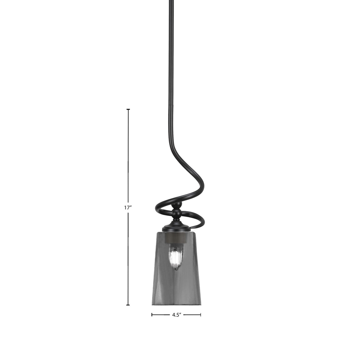 Toltec Capri 4.5in 1-Light Mini Pendant | Matte Black Steel and Smoke Bubble Glass | Kitchen Island & Dining Room | 4.5 x 17 in | Model 901-MB-262