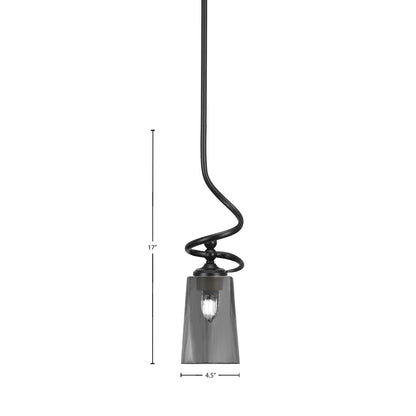 Toltec Capri 4.5in 1-Light Mini Pendant | Matte Black Steel and Smoke Bubble Glass | Kitchen Island & Dining Room | 4.5 x 17 in | Model 901-MB-262