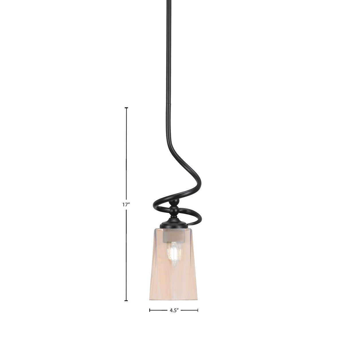 Toltec Capri 4.5in 1-Light Mini Pendant | Matte Black Steel and Amber Gradient Glass | Kitchen Island & Dining Room | 4.5 x 17 in | Model 901-MB-263