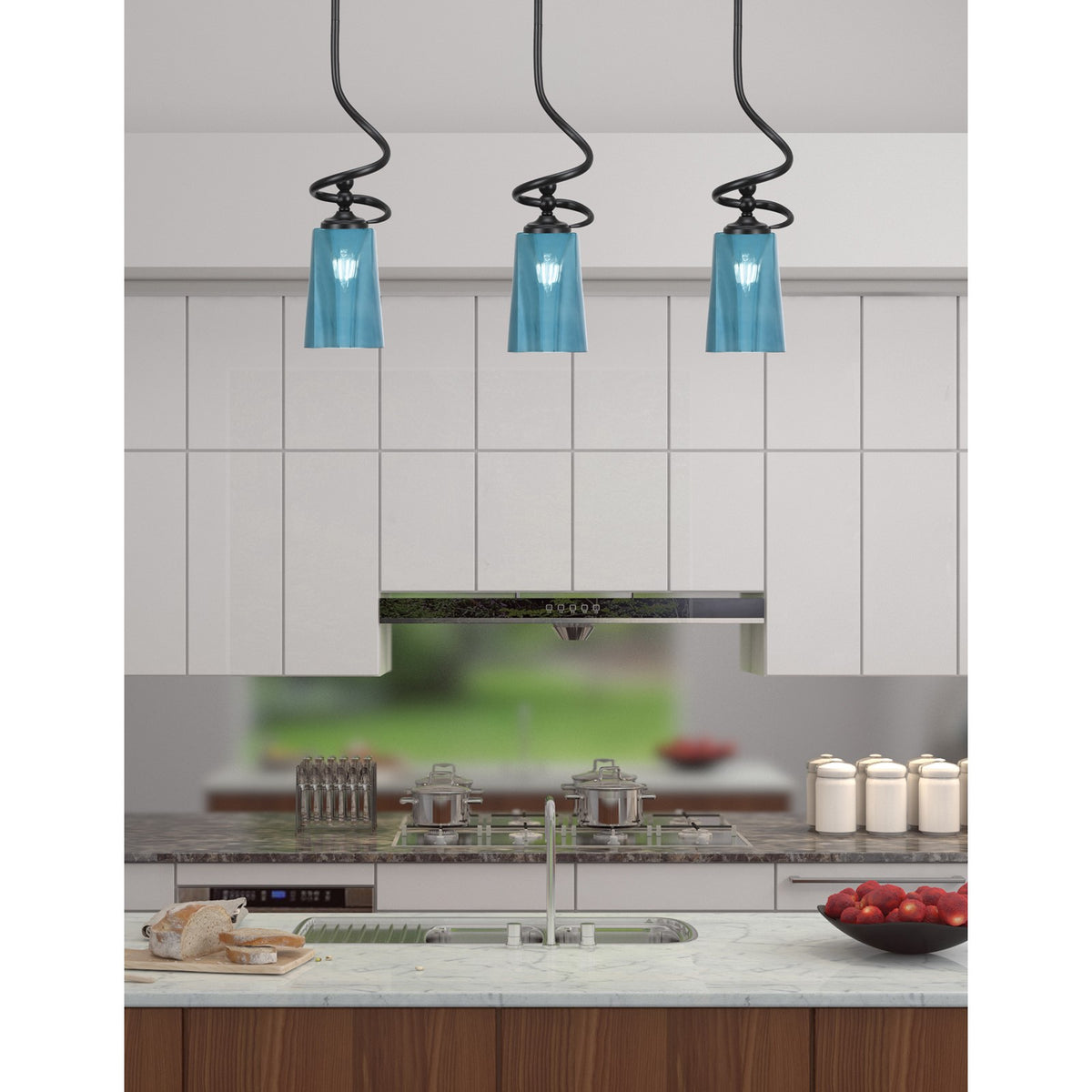Toltec Capri 4.5in 1-Light Mini Pendant | Modern Matte Black and Blue Gradient Glass | Kitchen Island & Dining Room | 4.5 x 17 in | Model 901-MB-265