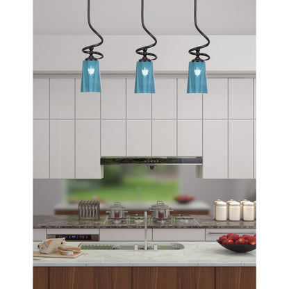 Toltec Capri 4.5in 1-Light Mini Pendant | Modern Matte Black and Blue Gradient Glass | Kitchen Island & Dining Room | 4.5 x 17 in | Model 901-MB-265