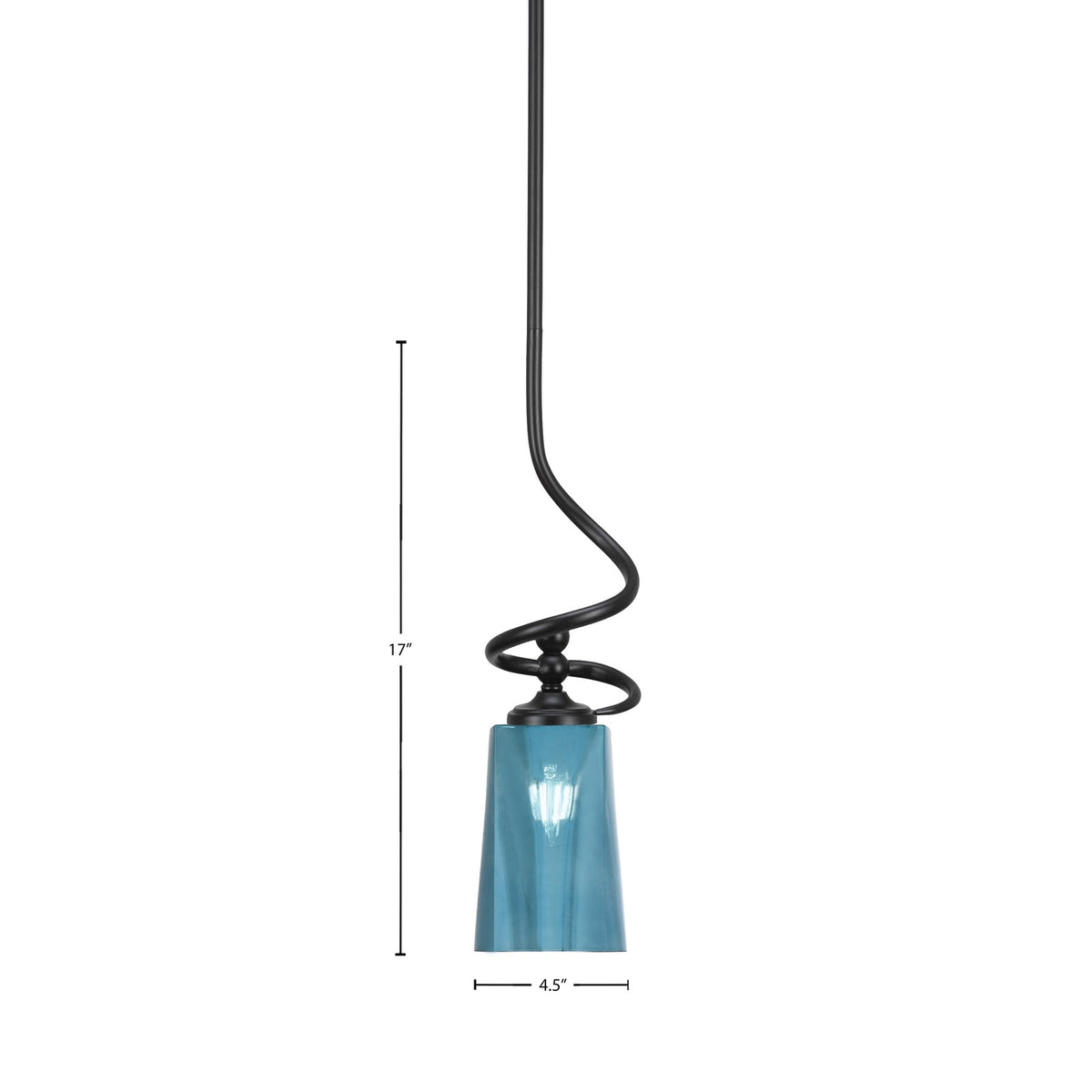 Toltec Capri 4.5in 1-Light Mini Pendant | Modern Matte Black and Blue Gradient Glass | Kitchen Island & Dining Room | 4.5 x 17 in | Model 901-MB-265