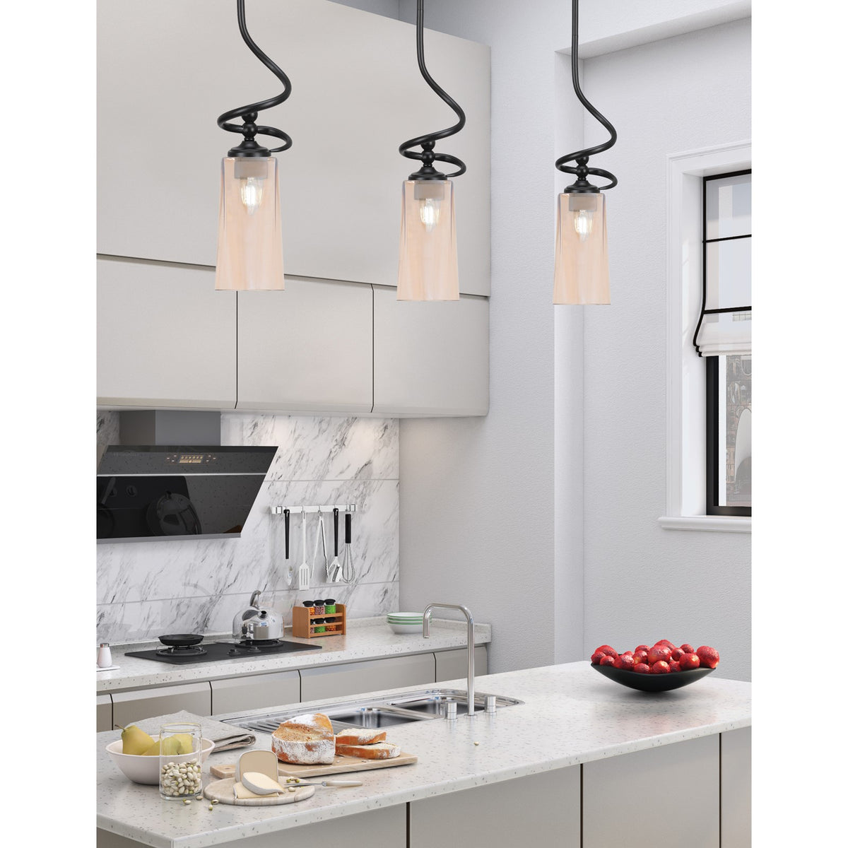 Toltec Capri 5in 1-Light Mini Pendant | Modern Matte Black and Amber Gradient Glass | Kitchen Island & Dining Room | 5 x 20 in | Model 901-MB-293